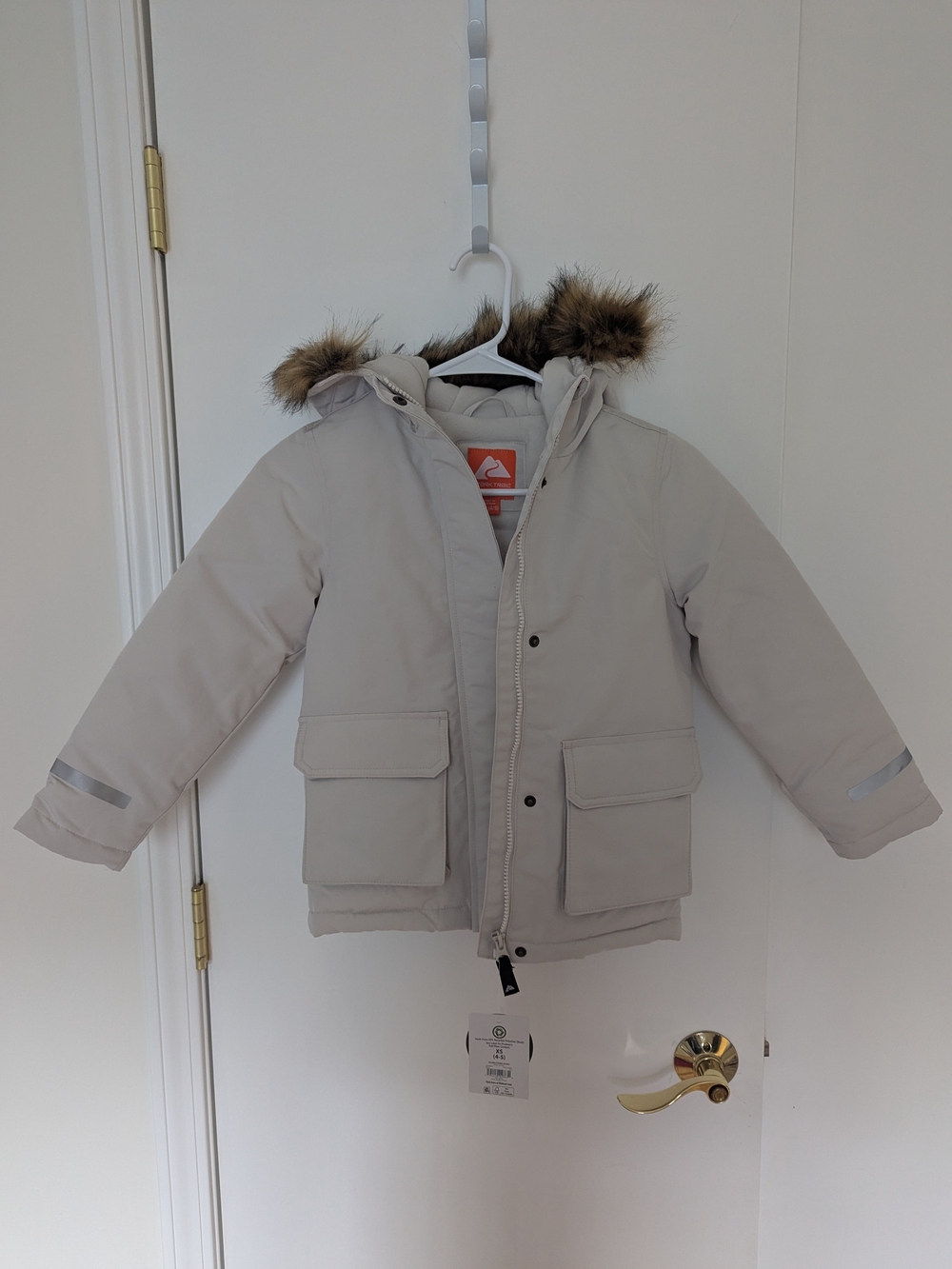 Ozark Trail Kids Puffer Jacket in Light Beige with Faux Fur Hood